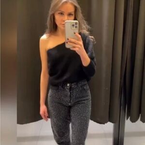 Zara FW23 black ASYMMETRIC KNIT BOLERO Nwt large